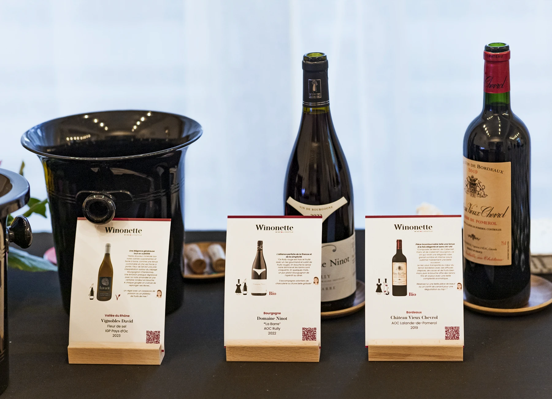 Vins présentés par Winonette lors de l'évènement culinaire de CommunicPassion, photographiés par Laurène Zabary.